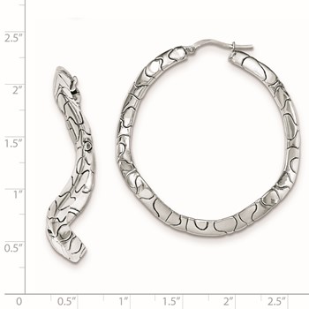 Sterling Silver Rhodium-plated Polished Waved Hinged Hoops — alternate view