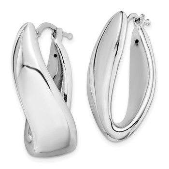 Sterling Silver RH-plated Polished Twist Hollow Oval Hoop Earrings — alternate view