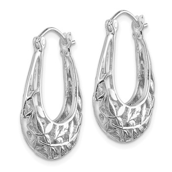 Sterling Silver Rhodium-plated Polished Leaves Oval Hoop Earrings — alternate view