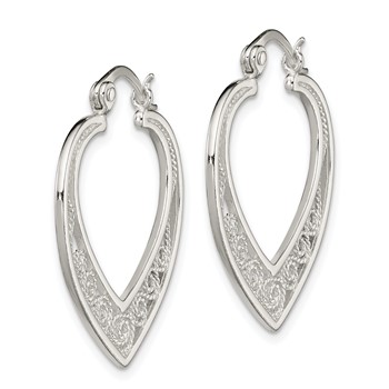 Sterling Silver Polished Filigree Heart Hoop Earrings — alternate view