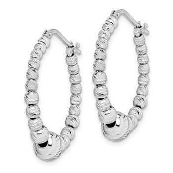 Sterling Silver Rhodium-plated Diamond-cut Beaded Hoop Earrings — alternate view