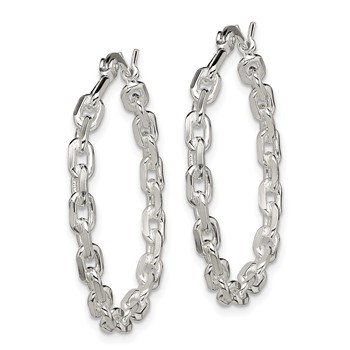 Sterling Silver Polished Cable Chain 3x30mm Hoop Earrings — alternate view