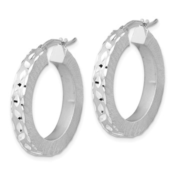 Sterling Silver Rhodium-plated Diamond-cut Round Hoop Earrings — alternate view