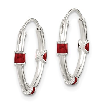 Sterling Silver Polished Red Enamel Endless Hoop Earrings — alternate view