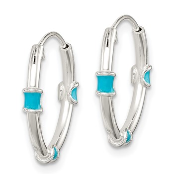 Sterling Silver Polished Light Blue Enamel Endless Hoop Earrings — alternate view