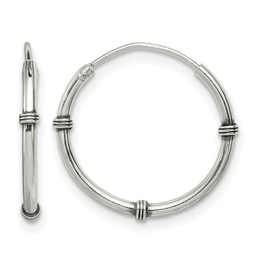 Sterling Silver Polished and Antiqued Endless Hoop Earrings