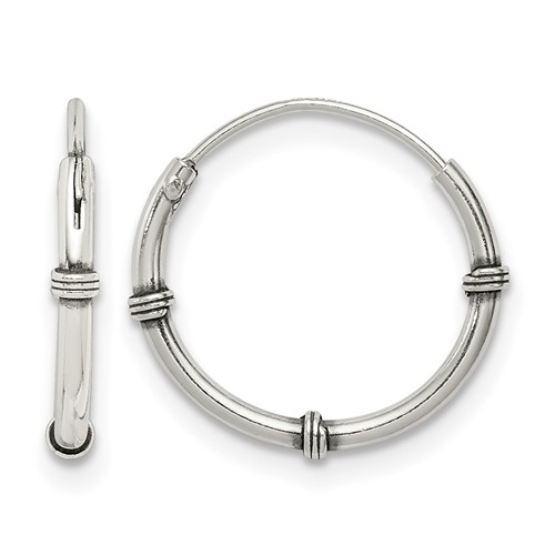 Sterling Silver Polished and Antiqued Endless Hoop Earrings