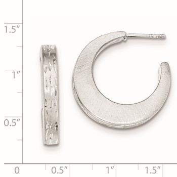 Sterling Silver Brushed/Diamond-cut Post Hoop Earrings — alternate view