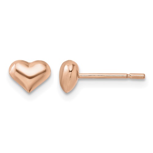 Sterling Silver Rose-tone Puffed Heart Post Earrings