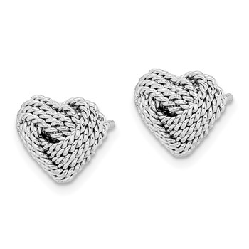 Sterling Silver Rhodium-plated Small Twisted Love Knot Heart Post Earrings — alternate view