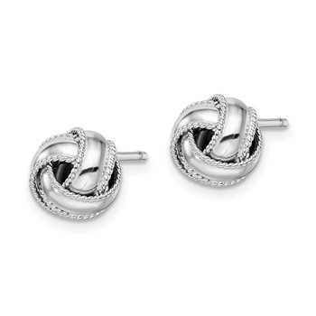 Sterling Silver Rhodium-plated Rope Edged Knot Post Earrings — alternate view