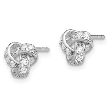 Sterling Silver Rhodium-plated Polished CZ Love Knot Post Earrings — alternate view