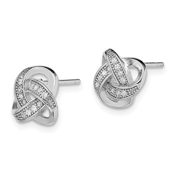 Sterling Silver Rhodium-plated CZ Micropavé Love Knot Post Earrings — alternate view