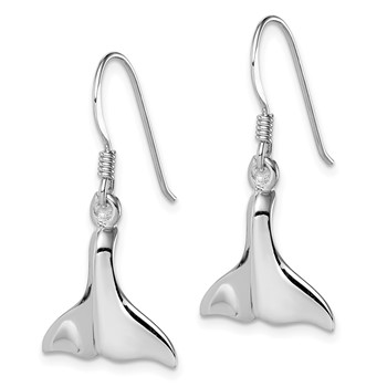 Sterling Silver Rhodium-plated Polished Whale Tail Dangle Earrings — alternate view