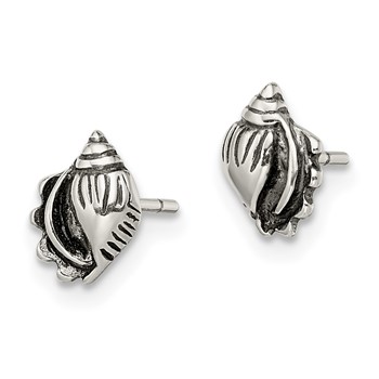 Sterling Silver Polished and Antiqued Sea Shell Post Earrings — alternate view