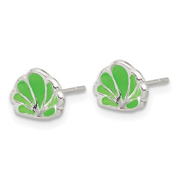 Sterling Silver Polished Enamel Seashell Post Earrings — alternate view