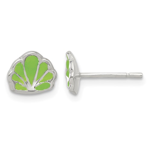 Sterling Silver Polished Enamel Seashell Post Earrings