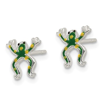 Sterling Silver Polished Enamel Frog Post Earrings — alternate view
