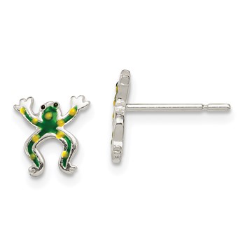 Sterling Silver Polished Enamel Frog Post Earrings