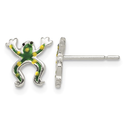 Sterling Silver Polished Enamel Frog Post Earrings