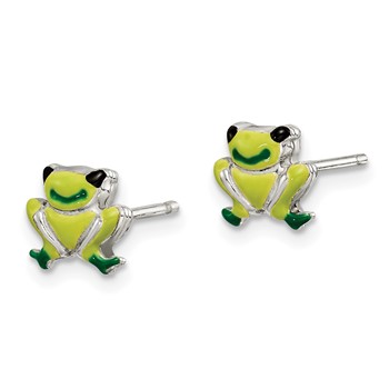 Sterling Silver Polished Enamel Frog Childs Post Earrings — alternate view