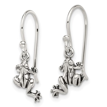 Sterling Silver and Antiqued Frog Shepherd Hook Earrings — alternate view