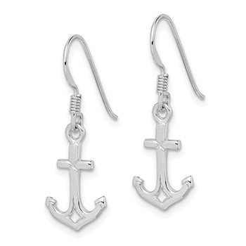 Sterling Silver Rhodium-plated Anchor Earrings — alternate view