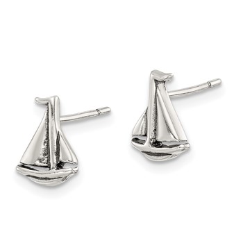 Sterling Silver Polished and Antiqued Sailboat Post Earrings — alternate view