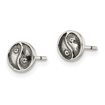 Sterling Silver Polished and Antiqued Yin Yang Sign Post Earrings — alternate view