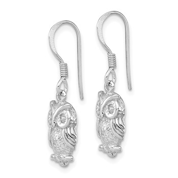 Sterling Silver Rhodium-plated CZ Owl Shepherd Hook Earrings — alternate view