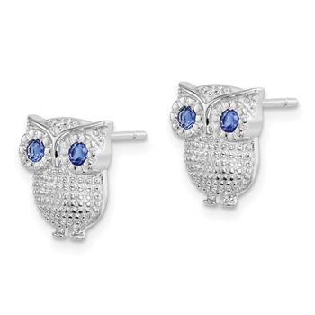 Sterling Silver RH-plated Blue Glass Owl Post Earrings — alternate view
