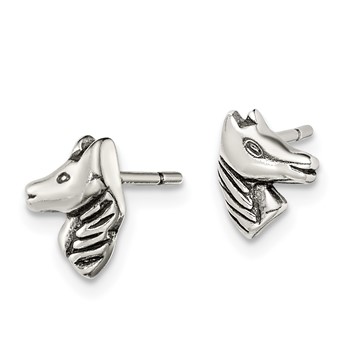 Sterling Silver Polished and Antiqued Horse Post Earrings — alternate view