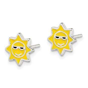 Sterling Silver Polished Enamel Sunshine Post Earrings — alternate view