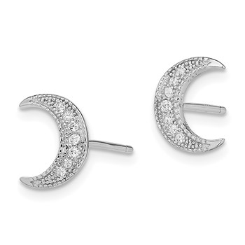 Sterling Silver Rhodium-plated CZ Crescent Moon Post Earrings — alternate view