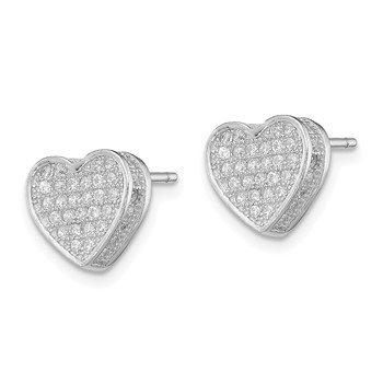 Sterling Silver Rhodium-plated CZ Micro pavé Heart Post Earrings — alternate view