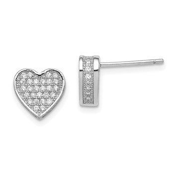 Sterling Silver Rhodium-plated CZ Micro pavé Heart Post Earrings