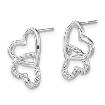 Sterling Silver Polished & Twisted Hearts Post Earrings — alternate view