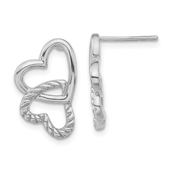 Sterling Silver Polished & Twisted Hearts Post Earrings