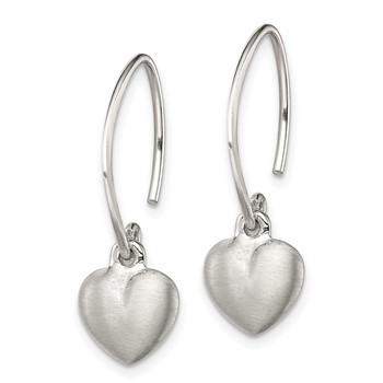 Sterling Silver Rhodium-plated Satin Heart Dangle Earrings — alternate view