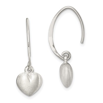 Sterling Silver Rhodium-plated Satin Heart Dangle Earrings
