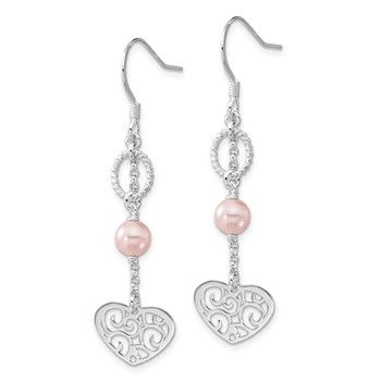 Sterling Silver FW Cultured Pearl Dangle Heart Dangle Earrings — alternate view