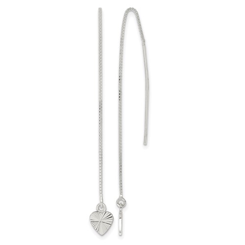 Sterling Silver Polished Diamond-cut Dangle Heart Post Earrings
