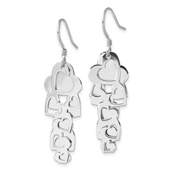 Sterling Silver Polished Hearts Cut-out Heart Dangle Shepherd Hook Earrings — alternate view