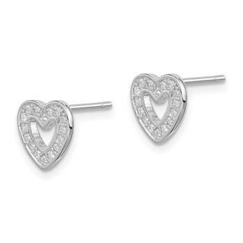 Sterling Silver Rhodium-plated CZ Heart Post Earrings — alternate view