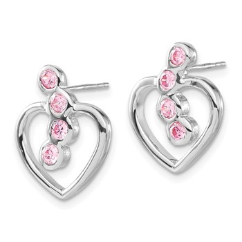 Sterling Silver Polished Pink CZ Heart Post Earrings — alternate view