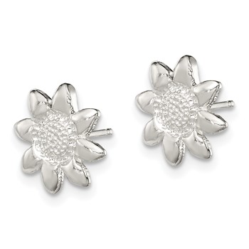 Sterling Silver Polished & Textured Sunflower Post Earrings — alternate view