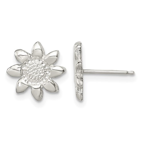 Sterling Silver Polished & Textured Sunflower Post Earrings