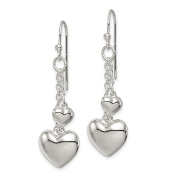 Sterling Silver Puffed Heart Shepherd Hook Earrings — alternate view