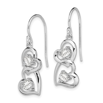 Sterling Silver RH-plated CZ Heart Dangle Shepherd Hook Earrings — alternate view