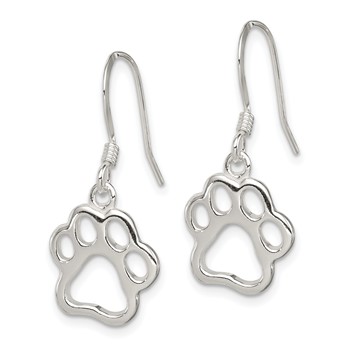 Sterling Silver Polished Paw Print Shepherd Hook Earrings — alternate view